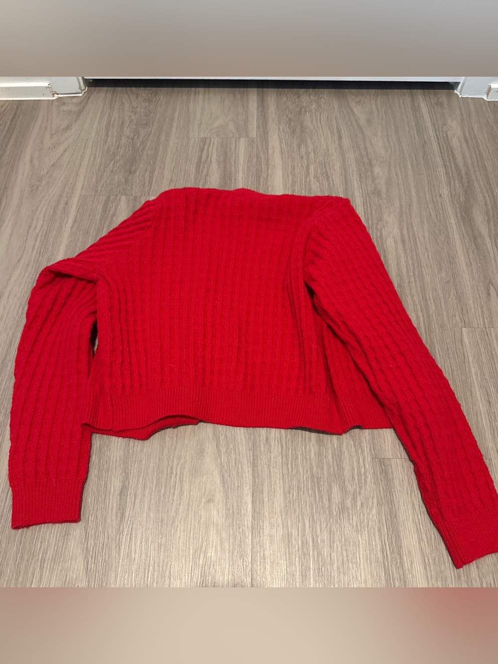 Line & Dot Red Ribbed Button-Front Cardigan with Gold Buttons - Picture 3 of 5
